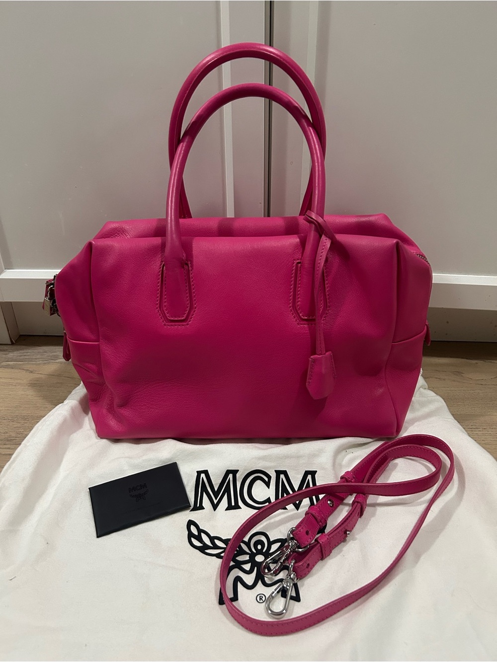 MCM Pink Leather Top-Handle Satchel Large